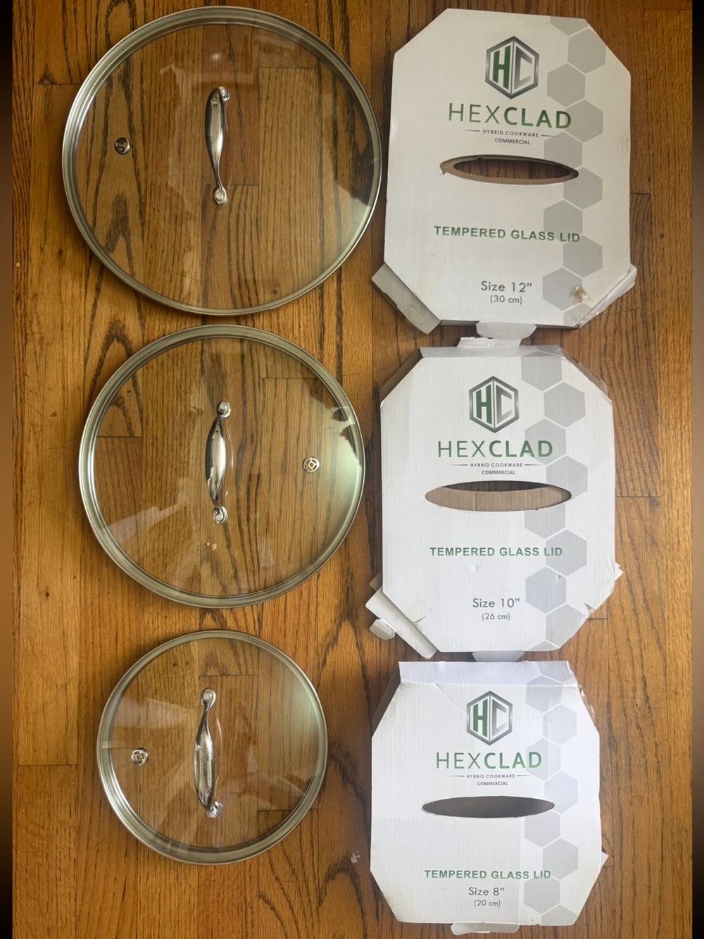 HexClad Tempered Glass Lids Set - Clear with Stainless Handles (3 Sizes)